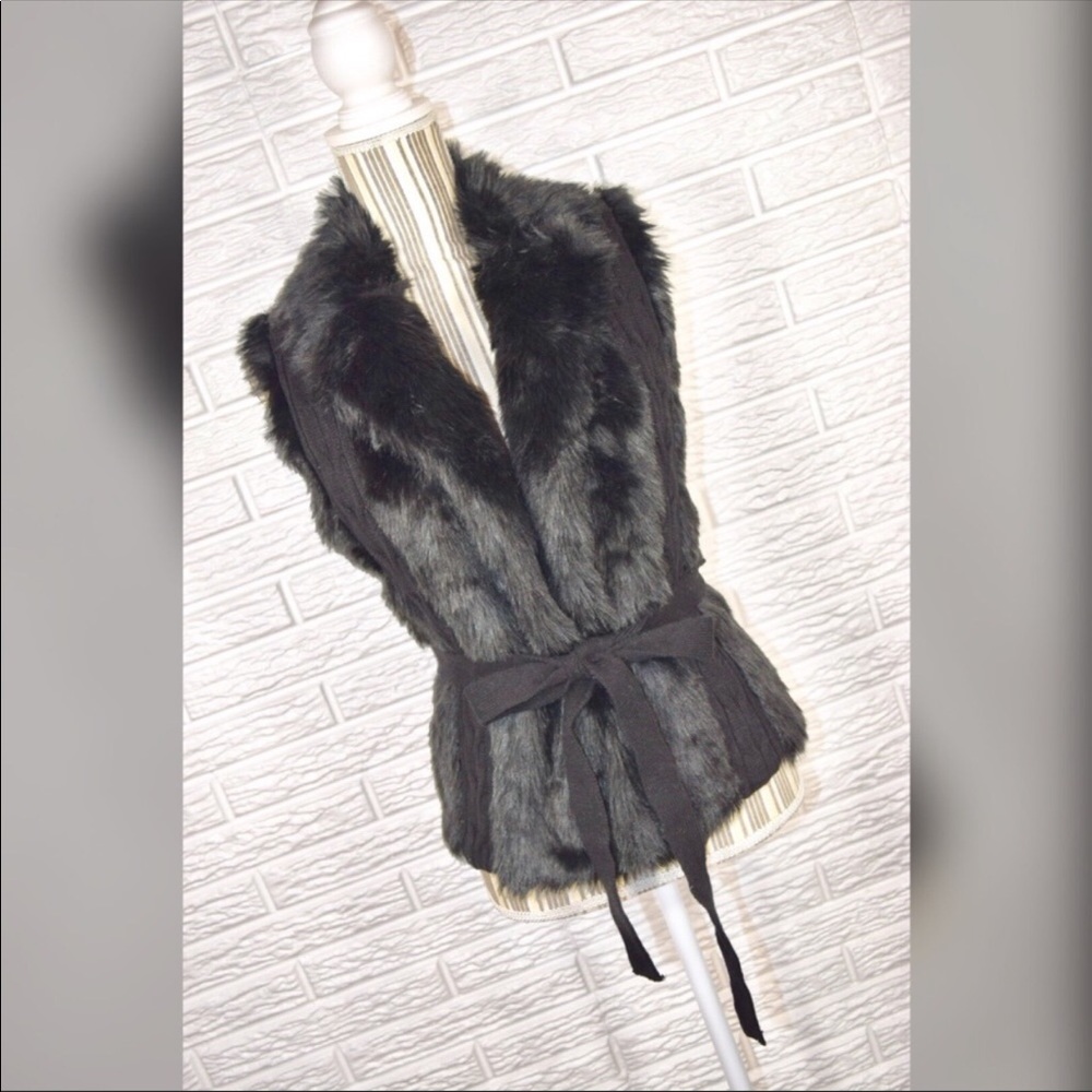 Xoxo black faux fur belted sweater vest